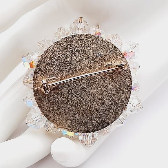 Vintage Crystal Aurora Borealis Clear Beaded 1960s Brooch - Picture 7 of 10